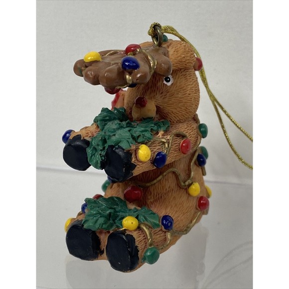 Reindeer Christmas Ornaments Lot Of 4 Silly Pose Animal Red Nosed Resin Decor - Picture 8 of 9